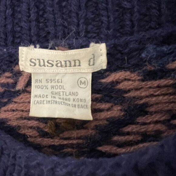 Vtg susann d Womens M Crew Neck Sweater Nordic Celtic Chunky Knit Shetland Wool - Picture 5 of 6